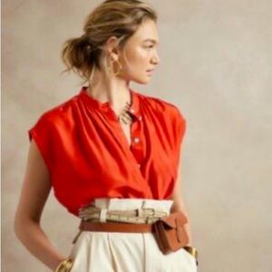 Banana Republic Petite Serenade 100% Silk Blouse BNWT - True Red, Petite XS